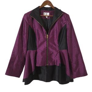 G.M.I. Geometric Print Hi Low Jacket 16 Purple Black Artsy Church Special Event